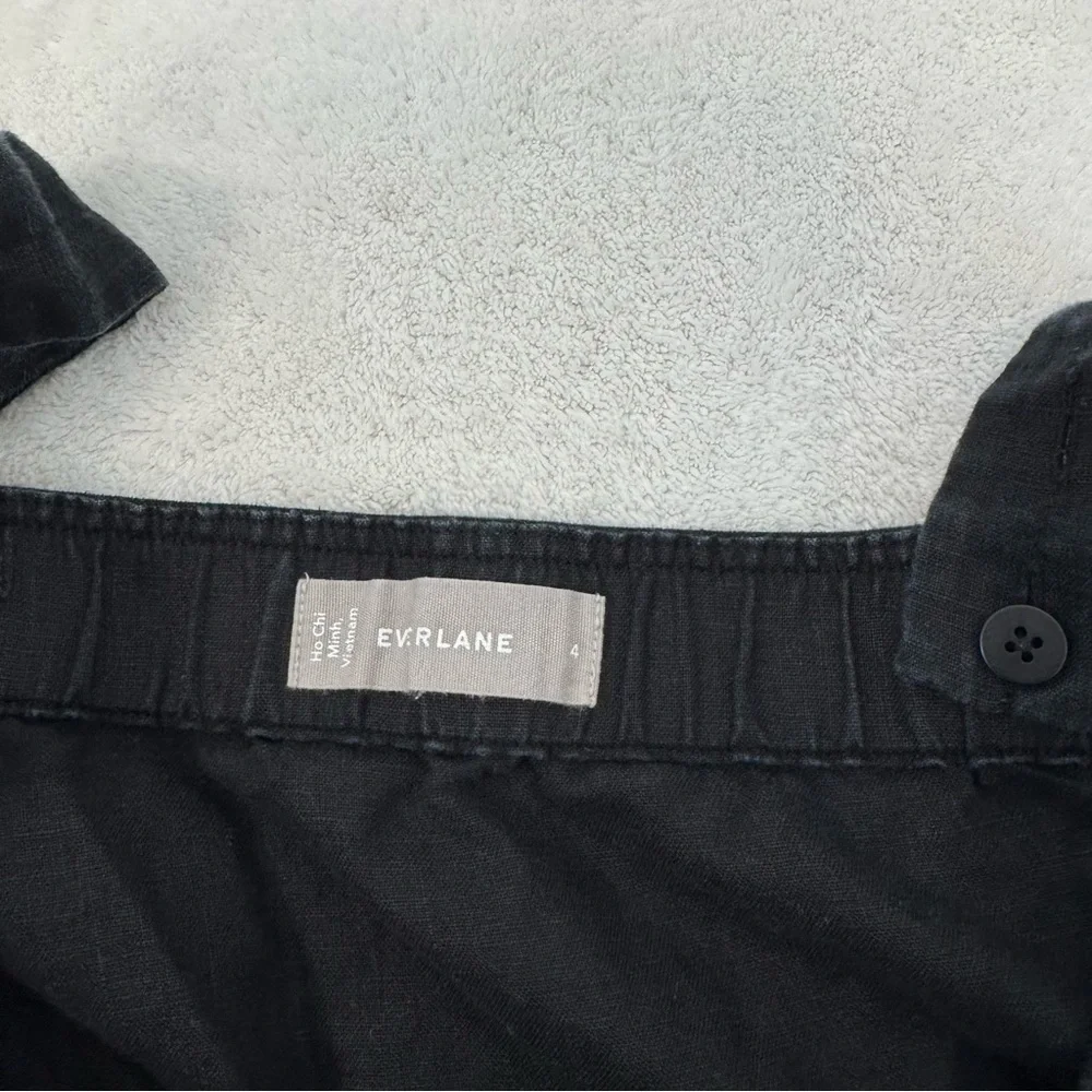 Everlane Womens 100% Linen Square-Neck Jumpsuit in Black Pockets Straps Size 4